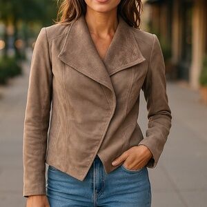 KUT FROM THE KLOTH Faux Suede Drape Scandi Jacket Tan Textured Boho Indie XS